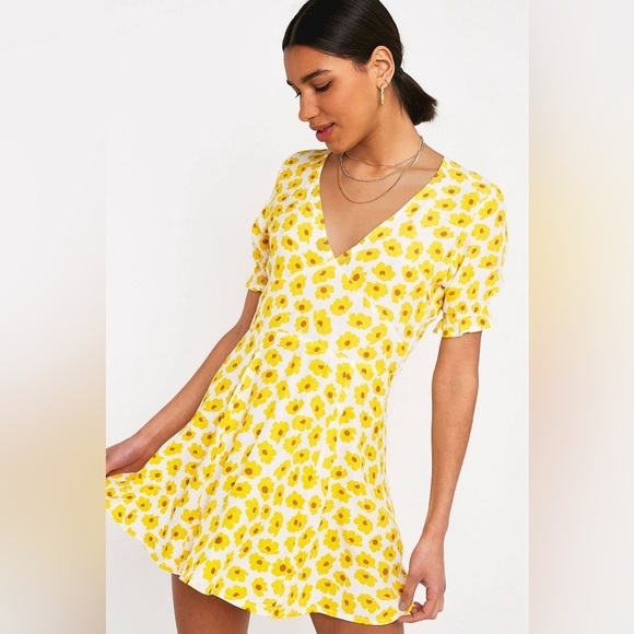 Faithfull the Brand Florence Mini Dress Constance Floral Marigold Print Sz 6 - Picture 1 of 16